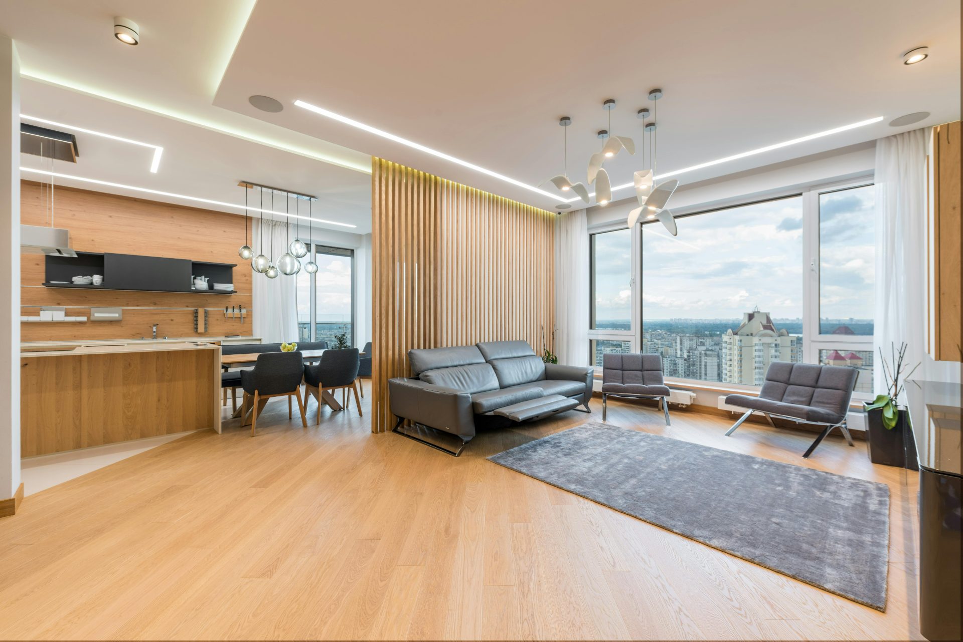 Luxury London apartment interior with city views